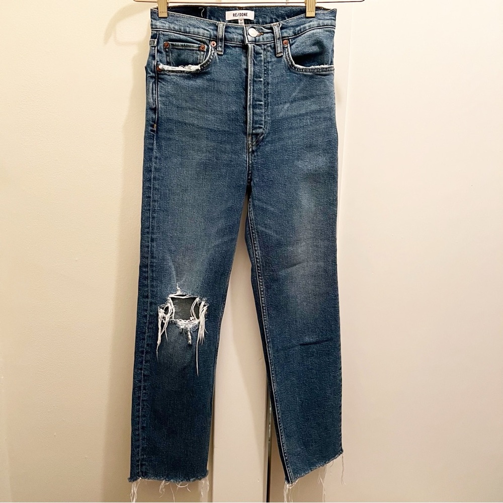 RE/DONE 70s Ultra High Rise Jeans Size 27 Vintage Indigo Destroy Distressed